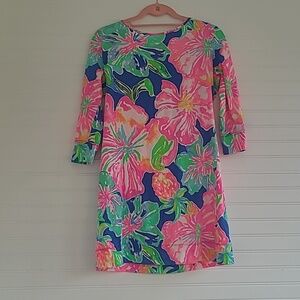 Lilly Pulitzer Pink, Blue & Green Floral Long-Sleeve Shift Dress